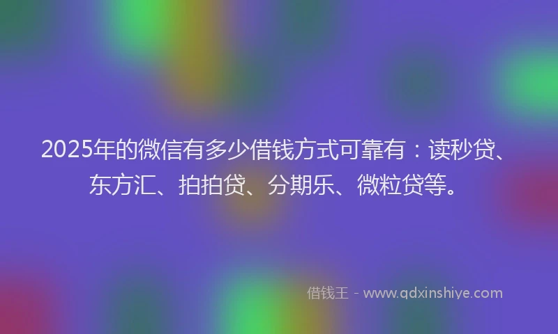 2025年的微信有多少借钱方式可靠有：读秒贷、东方汇、拍拍贷、分期乐、微粒贷等。