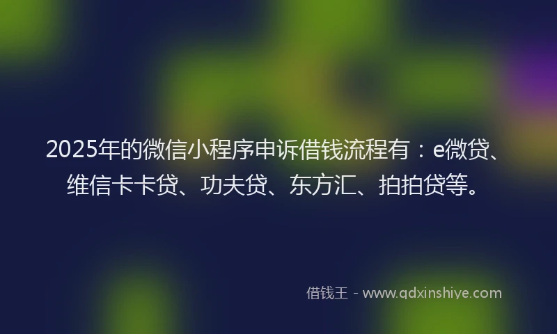 2025年的微信小程序申诉借钱流程有：e微贷、维信卡卡贷、功夫贷、东方汇、拍拍贷等。