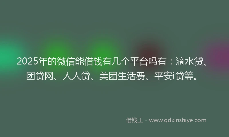 2025年的微信能借钱有几个平台吗有：滴水贷、团贷网、人人贷、美团生活费、平安i贷等。