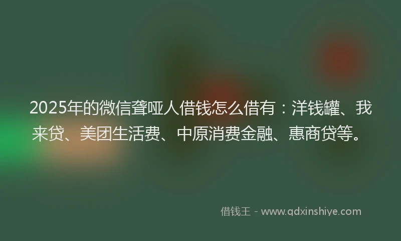 2025年的微信聋哑人借钱怎么借有：洋钱罐、我来贷、美团生活费、中原消费金融、惠商贷等。