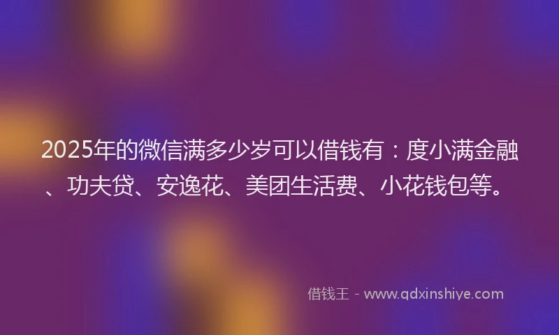 2025年的微信满多少岁可以借钱有：度小满金融、功夫贷、安逸花、美团生活费、小花钱包等。