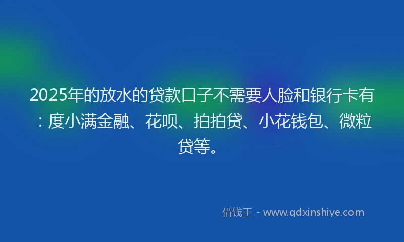 2025年的放水的贷款口子不需要人脸和银行卡有：度小满金融、花呗、拍拍贷、小花钱包、微粒贷等。