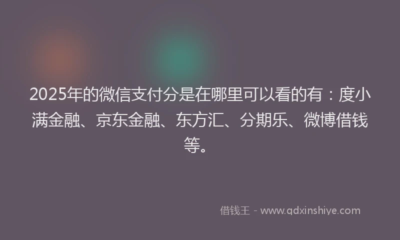 2025年的微信支付分是在哪里可以看的有：度小满金融、京东金融、东方汇、分期乐、微博借钱等。