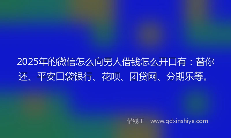 2025年的微信怎么向男人借钱怎么开口有：替你还、平安口袋银行、花呗、团贷网、分期乐等。