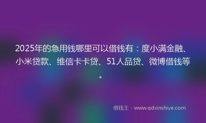 2025年的急用钱哪里可以借钱有：度小满金融、小米贷款、维信卡卡贷、51人品贷、微博借钱等。
