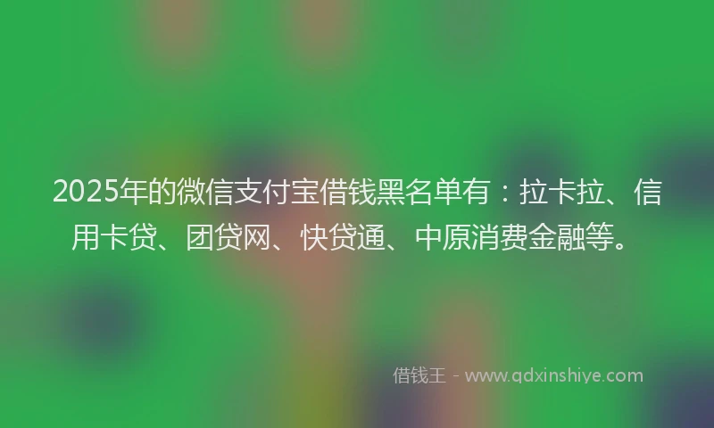 2025年的微信支付宝借钱黑名单有：拉卡拉、信用卡贷、团贷网、快贷通、中原消费金融等。