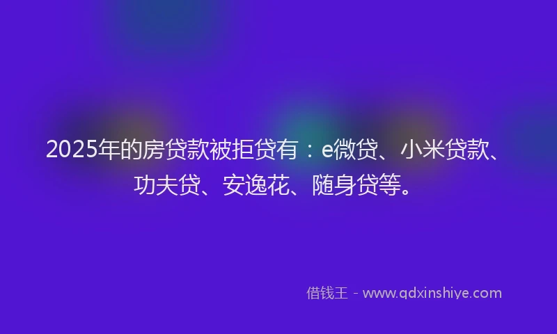 2025年的房贷款被拒贷有：e微贷、小米贷款、功夫贷、安逸花、随身贷等。