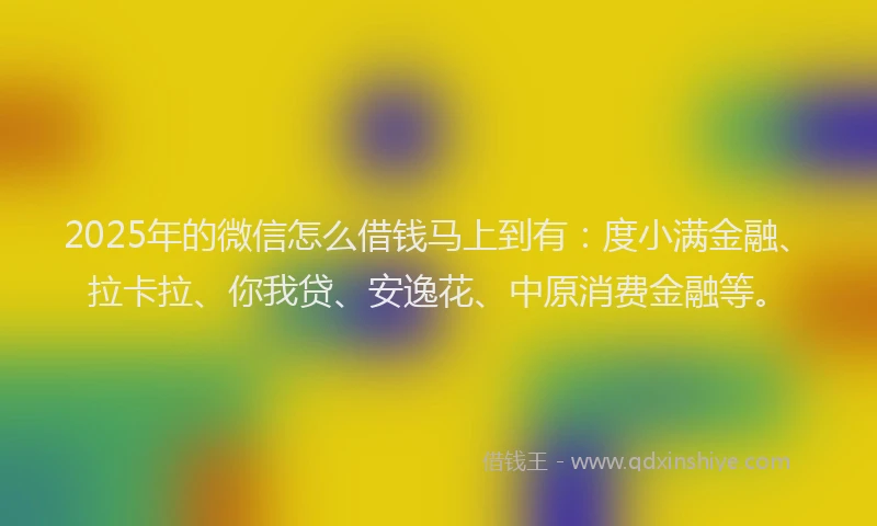 2025年的微信怎么借钱马上到有：度小满金融、拉卡拉、你我贷、安逸花、中原消费金融等。