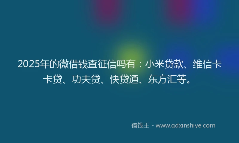 2025年的微借钱查征信吗有：小米贷款、维信卡卡贷、功夫贷、快贷通、东方汇等。