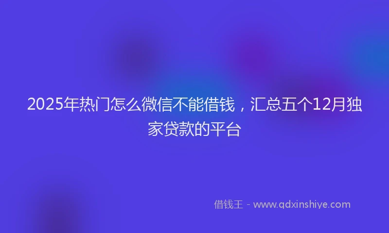 2025年热门怎么微信不能借钱，汇总五个12月独家贷款的平台