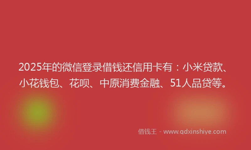 2025年的微信登录借钱还信用卡有：小米贷款、小花钱包、花呗、中原消费金融、51人品贷等。