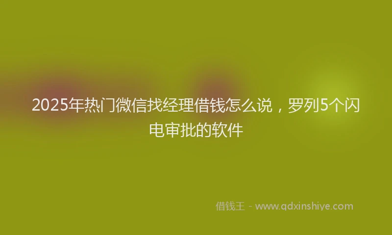 2025年热门微信找经理借钱怎么说，罗列5个闪电审批的软件