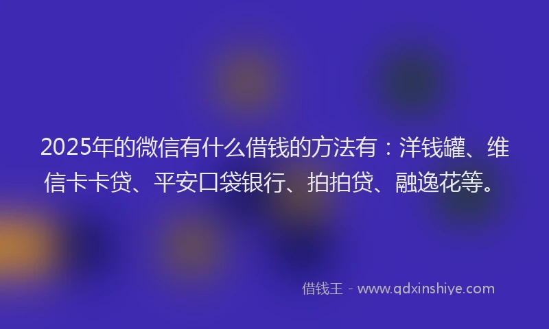 2025年的微信有什么借钱的方法有：洋钱罐、维信卡卡贷、平安口袋银行、拍拍贷、融逸花等。