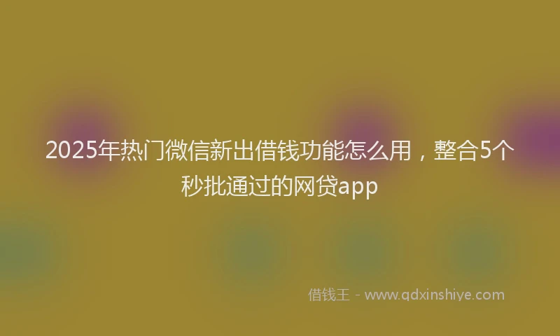 2025年热门微信新出借钱功能怎么用，整合5个秒批通过的网贷app
