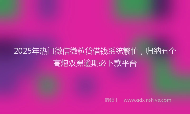 2025年热门微信微粒贷借钱系统繁忙，归纳五个高炮双黑逾期必下款平台