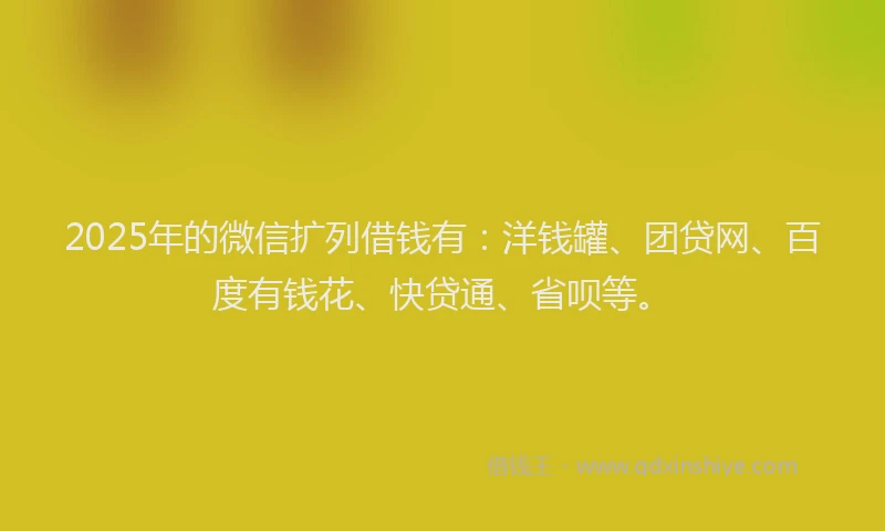 2025年的微信扩列借钱有：洋钱罐、团贷网、百度有钱花、快贷通、省呗等。