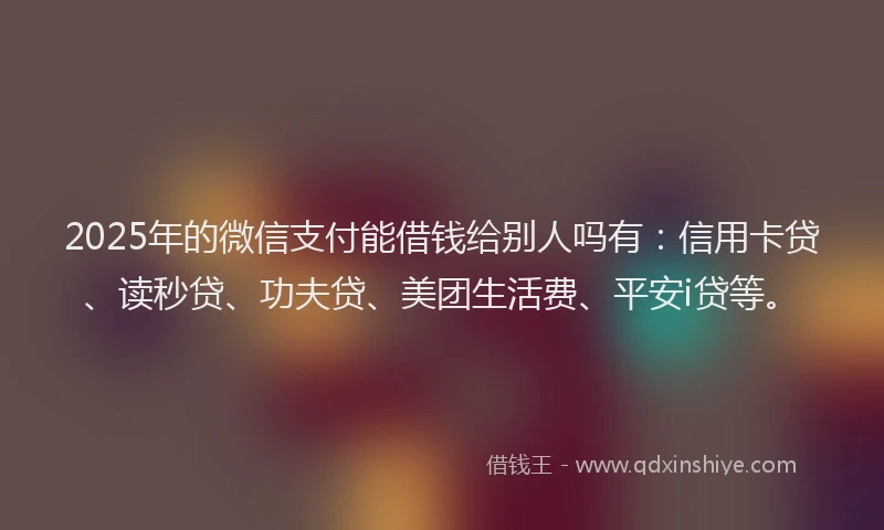 2025年的微信支付能借钱给别人吗有：信用卡贷、读秒贷、功夫贷、美团生活费、平安i贷等。
