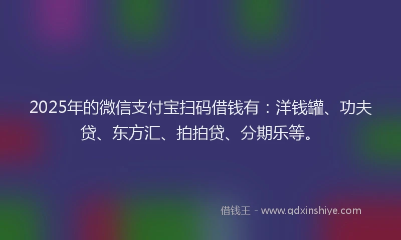 2025年的微信支付宝扫码借钱有：洋钱罐、功夫贷、东方汇、拍拍贷、分期乐等。