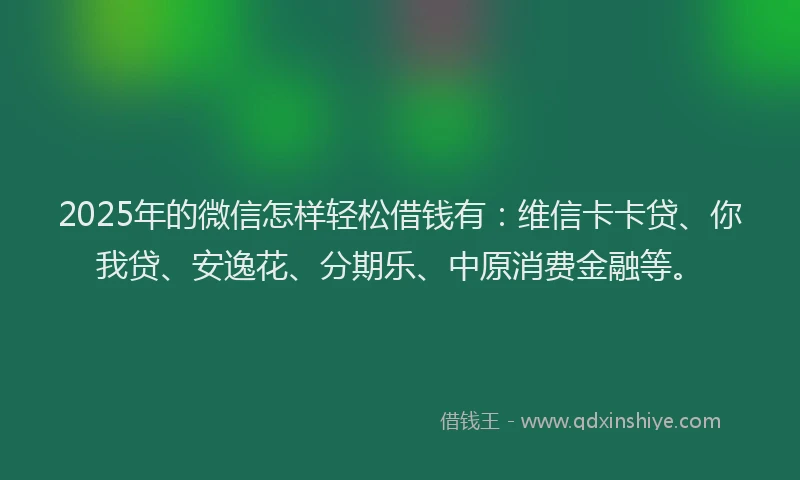 2025年的微信怎样轻松借钱有：维信卡卡贷、你我贷、安逸花、分期乐、中原消费金融等。