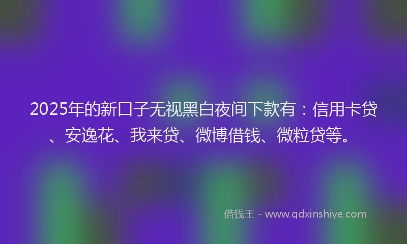 2025年的新口子无视黑白夜间下款有：信用卡贷、安逸花、我来贷、微博借钱、微粒贷等。