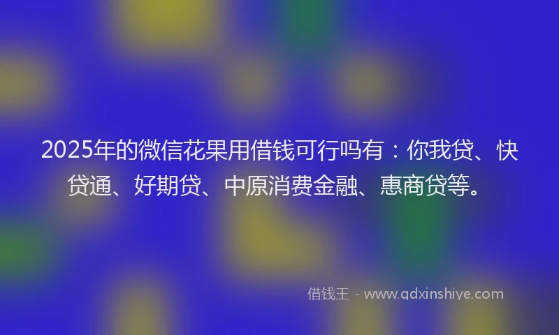 2025年的微信花果用借钱可行吗有：你我贷、快贷通、好期贷、中原消费金融、惠商贷等。