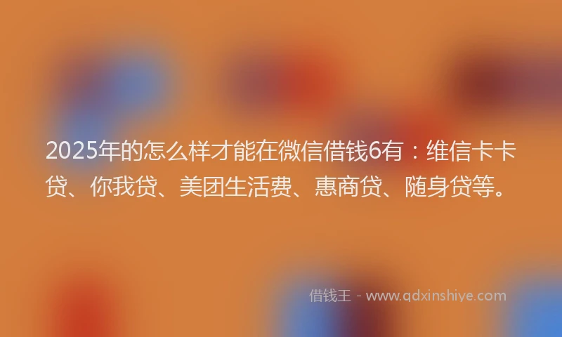 2025年的怎么样才能在微信借钱6有：维信卡卡贷、你我贷、美团生活费、惠商贷、随身贷等。