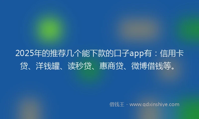 2025年的推荐几个能下款的口子app有：信用卡贷、洋钱罐、读秒贷、惠商贷、微博借钱等。