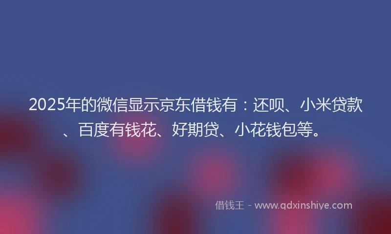 2025年的微信显示京东借钱有：还呗、小米贷款、百度有钱花、好期贷、小花钱包等。