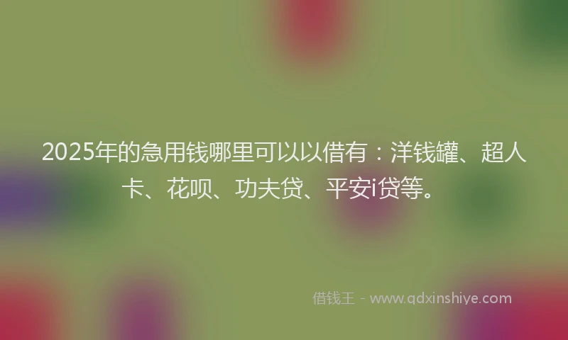 2025年的急用钱哪里可以以借有：洋钱罐、超人卡、花呗、功夫贷、平安i贷等。
