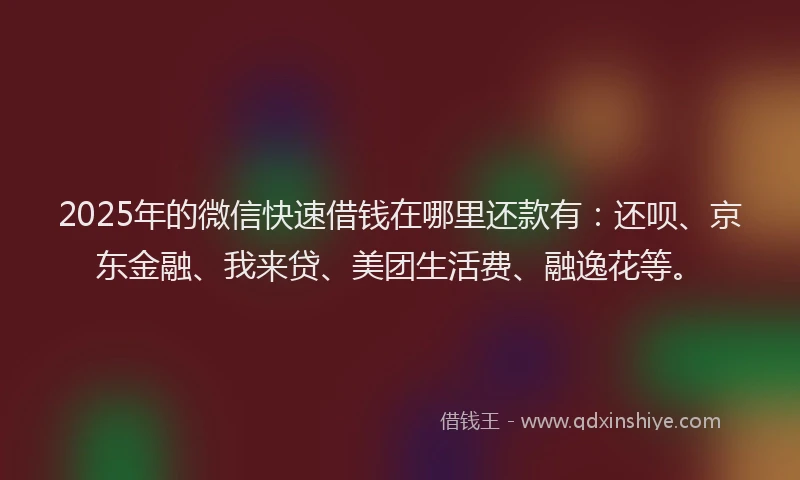2025年的微信快速借钱在哪里还款有：还呗、京东金融、我来贷、美团生活费、融逸花等。