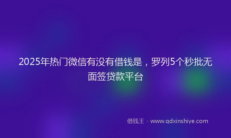 2025年热门微信有没有借钱是，罗列5个秒批无面签贷款平台