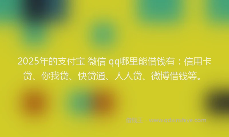 2025年的支付宝 微信 qq哪里能借钱有：信用卡贷、你我贷、快贷通、人人贷、微博借钱等。