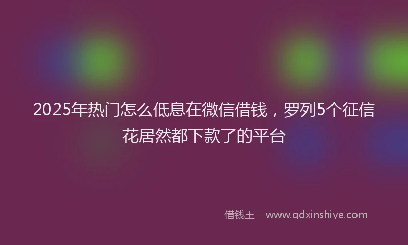 2025年热门怎么低息在微信借钱，罗列5个征信花居然都下款了的平台