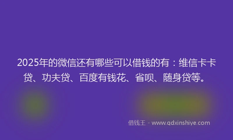 2025年的微信还有哪些可以借钱的有：维信卡卡贷、功夫贷、百度有钱花、省呗、随身贷等。