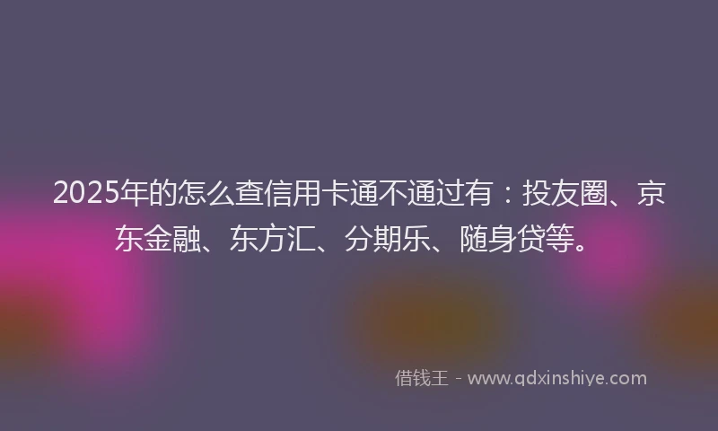 2025年的怎么查信用卡通不通过有：投友圈、京东金融、东方汇、分期乐、随身贷等。