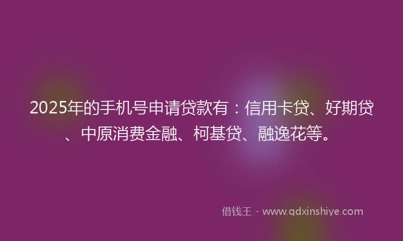 2025年的手机号申请贷款有：信用卡贷、好期贷、中原消费金融、柯基贷、融逸花等。