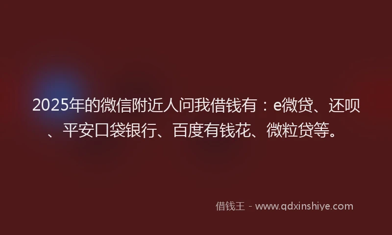 2025年的微信附近人问我借钱有：e微贷、还呗、平安口袋银行、百度有钱花、微粒贷等。
