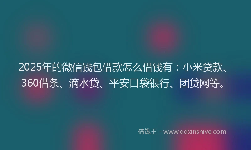 2025年的微信钱包借款怎么借钱有：小米贷款、360借条、滴水贷、平安口袋银行、团贷网等。