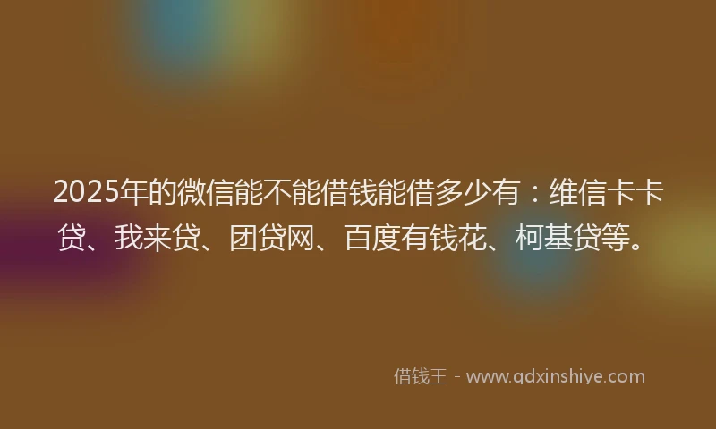 2025年的微信能不能借钱能借多少有：维信卡卡贷、我来贷、团贷网、百度有钱花、柯基贷等。