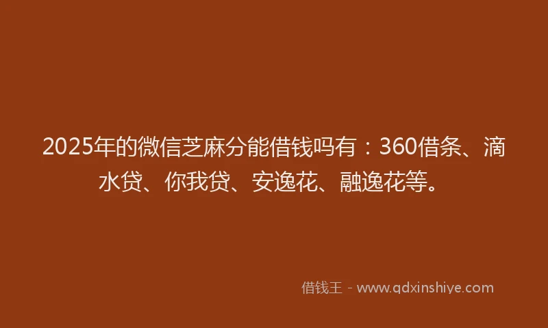 2025年的微信芝麻分能借钱吗有：360借条、滴水贷、你我贷、安逸花、融逸花等。