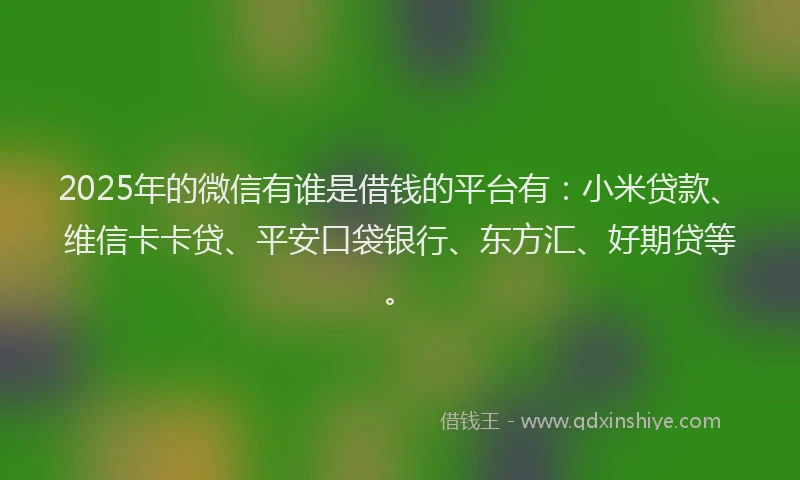 2025年的微信有谁是借钱的平台有：小米贷款、维信卡卡贷、平安口袋银行、东方汇、好期贷等。