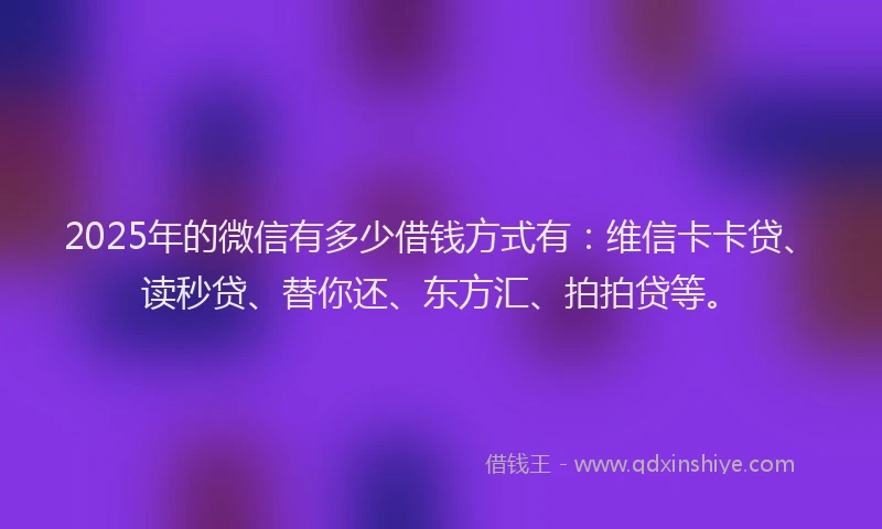 2025年的微信有多少借钱方式有：维信卡卡贷、读秒贷、替你还、东方汇、拍拍贷等。