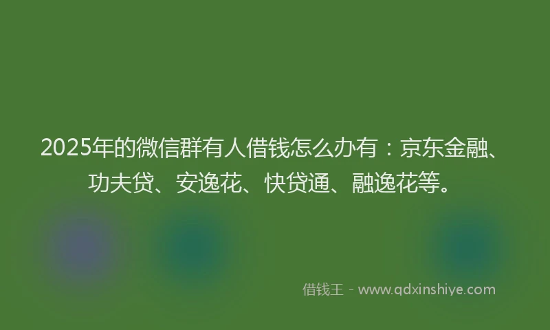 2025年的微信群有人借钱怎么办有：京东金融、功夫贷、安逸花、快贷通、融逸花等。