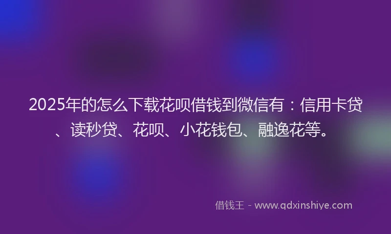 2025年的怎么下载花呗借钱到微信有：信用卡贷、读秒贷、花呗、小花钱包、融逸花等。
