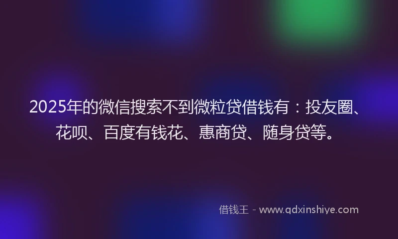 2025年的微信搜索不到微粒贷借钱有：投友圈、花呗、百度有钱花、惠商贷、随身贷等。