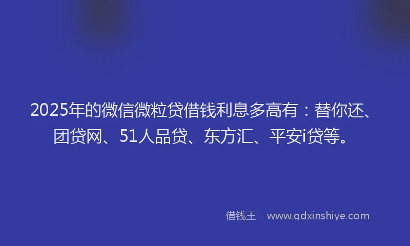 2025年的微信微粒贷借钱利息多高有：替你还、团贷网、51人品贷、东方汇、平安i贷等。