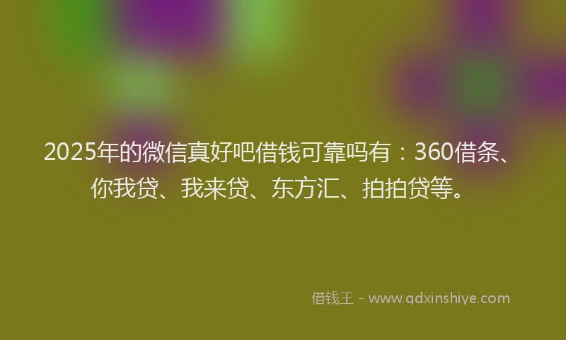 2025年的微信真好吧借钱可靠吗有：360借条、你我贷、我来贷、东方汇、拍拍贷等。