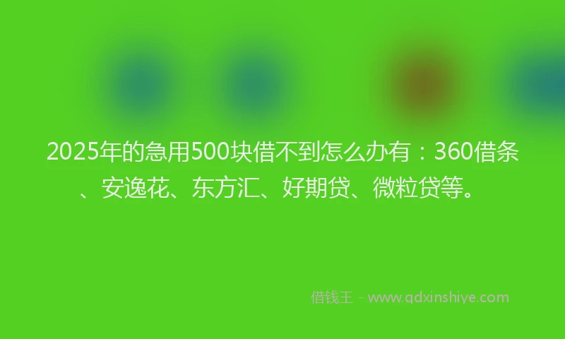 2025年的急用500块借不到怎么办有：360借条、安逸花、东方汇、好期贷、微粒贷等。
