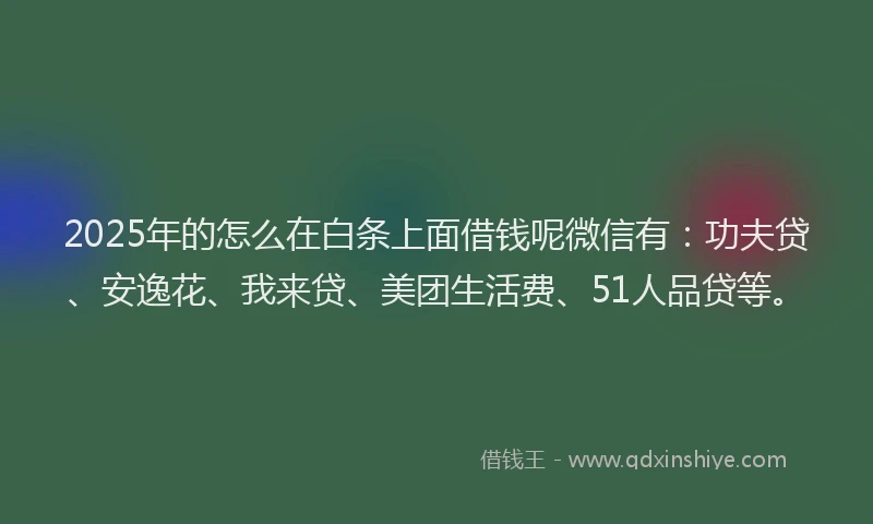 2025年的怎么在白条上面借钱呢微信有：功夫贷、安逸花、我来贷、美团生活费、51人品贷等。