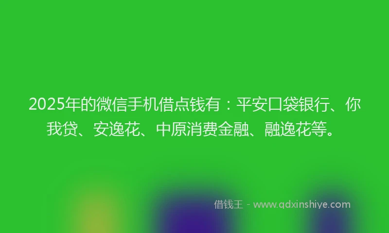 2025年的微信手机借点钱有：平安口袋银行、你我贷、安逸花、中原消费金融、融逸花等。